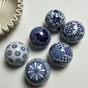 Set of 6 Tozai Home Chinoiserie Porcelain Decorative Balls 3″ Blue & White 🌸